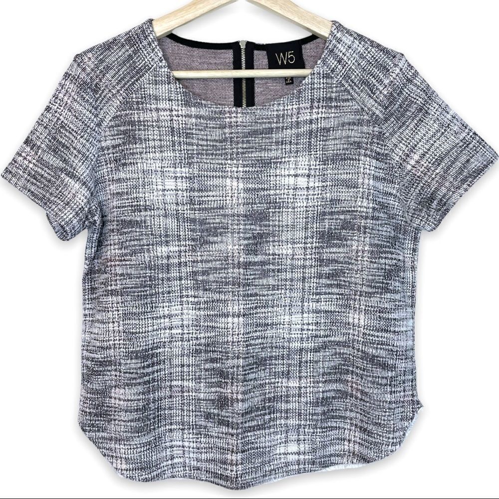 W5 Round Neck Tweed Short Sleeve Top